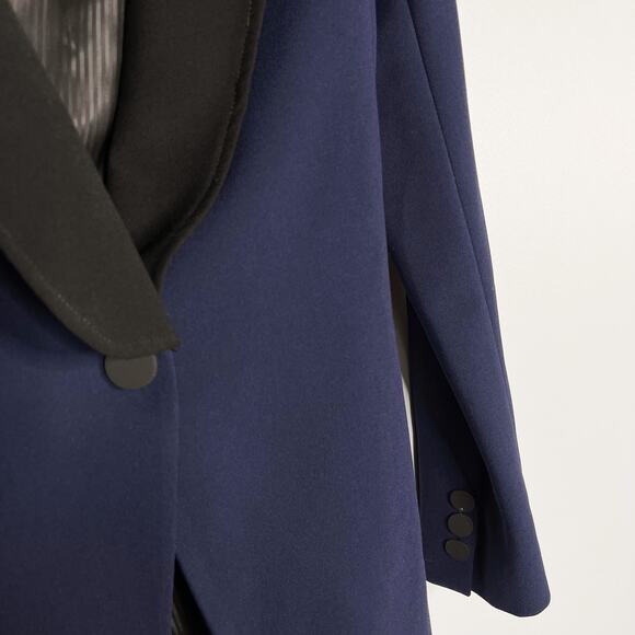 New LAVEER Womens Size 0 Navy Blue Black Tux Blazer Shawl Collar Single Button - Picture 5 of 12